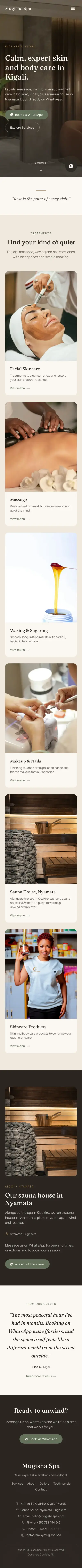 Mugisha Spa website on mobile